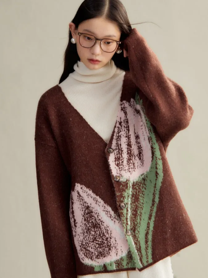 Tulip Contrasting Color Knitted Cardigan & Skirt