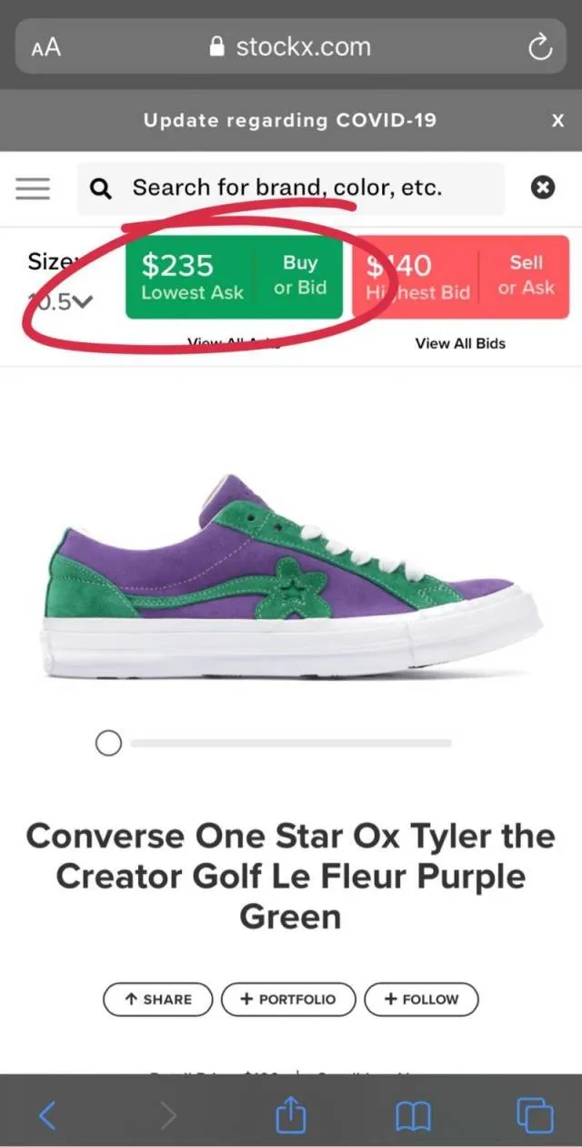 Tyler, the creator x converse one star golf le fleur purple