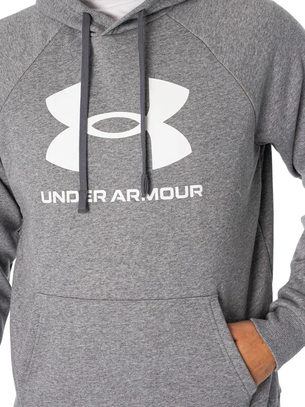 Under Armour Rival Fleece Logo Pullover Hoodie - Castlerock Light Heather/White