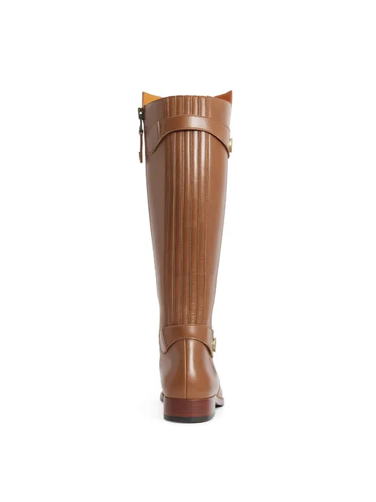 Upton tan leather Flat Knee-high Boots        - Regular Fit