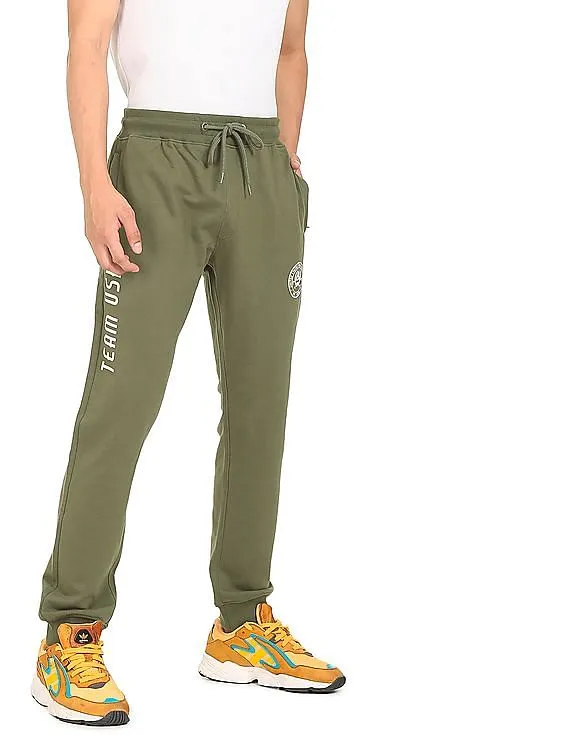 U.S. Polo Assn. Denim Co. Men Olive Drawstring Waist Solid Joggers