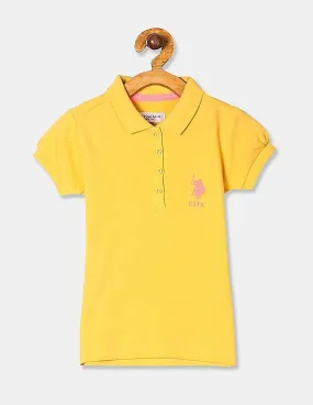 U.S. Polo Assn. Kids Girls Yellow Pique Cotton Polo Shirt