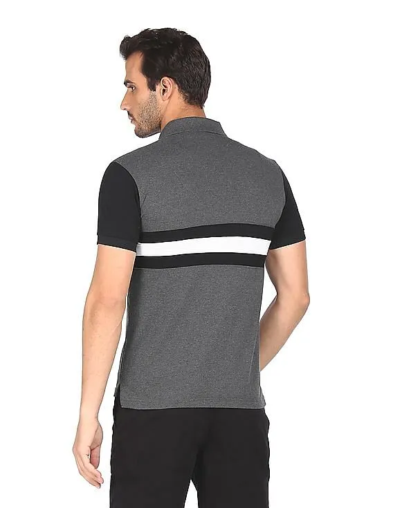U.S. Polo Assn. Men Dark Grey Heathered Contrast Stripe Polo Shirt