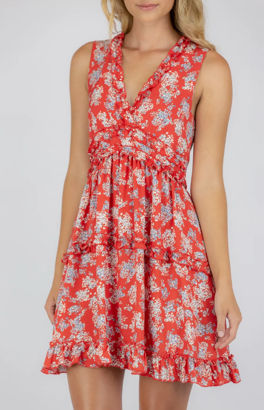 V-Neckline Dress with Ruffle Trim Detailing (SDR710B)