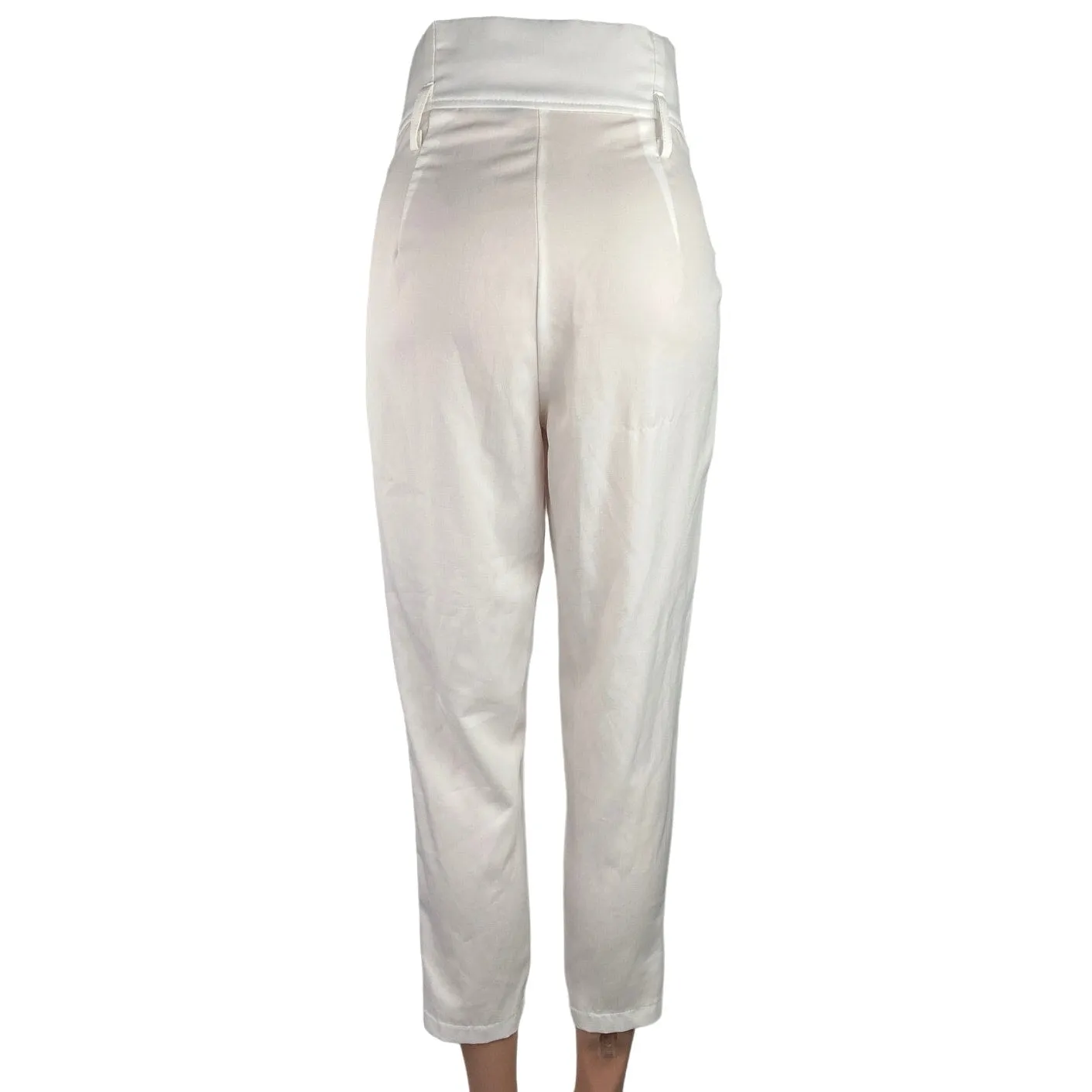 Venti6 White High Waist Paperbag Pleated Tapered Leg Crop Ankle Pants Size S
