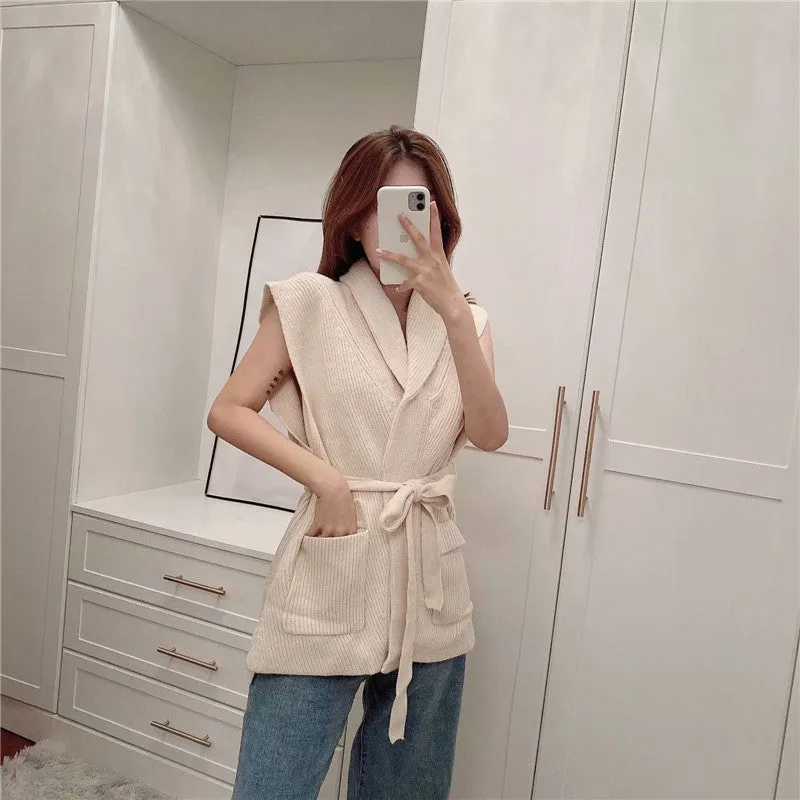 Versatile solid color knitted waistband vest