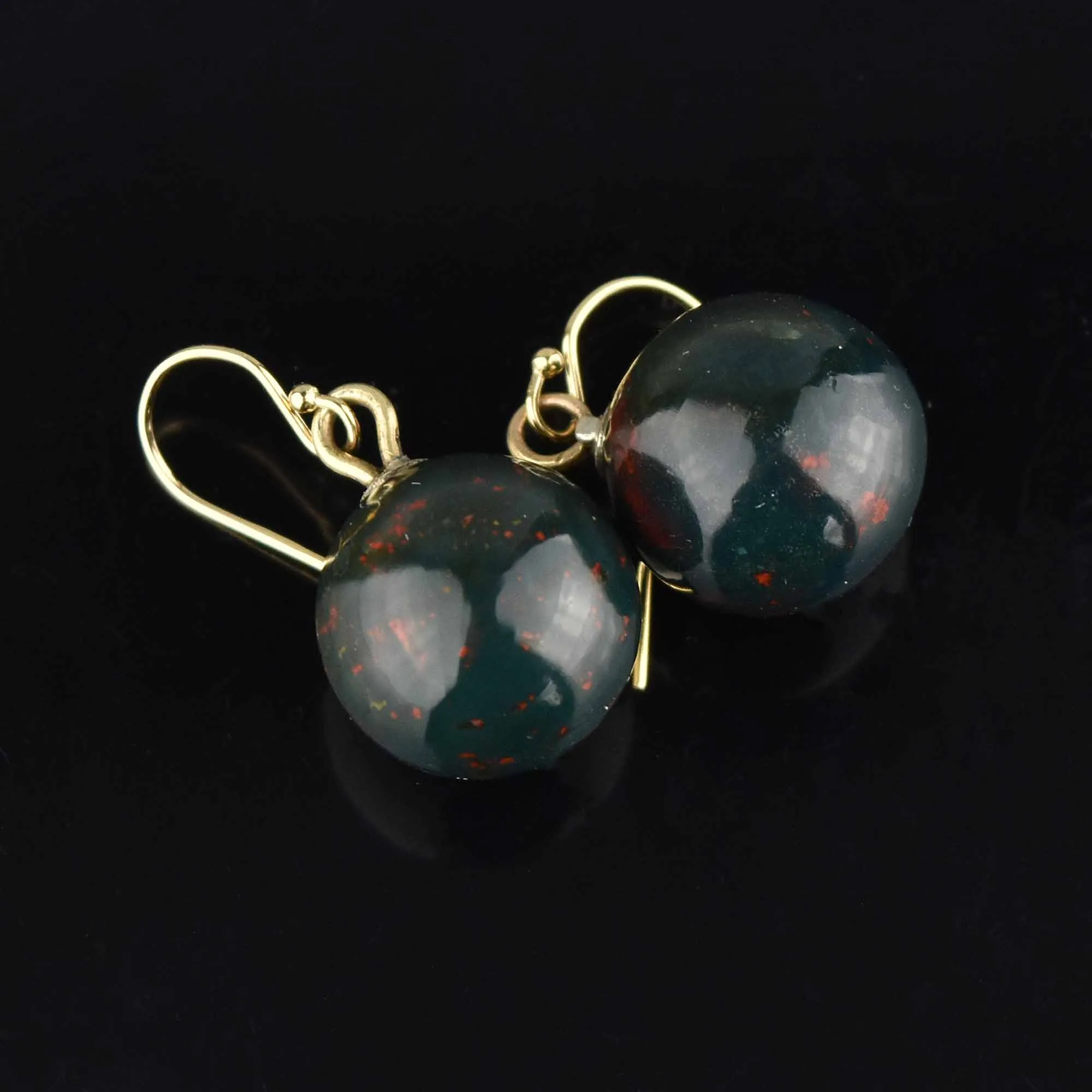 Victorian Bloodstone Ball Dangle Drop Earrings