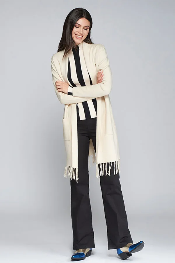 Vilagallo FRINGES BEIGE CARDIGAN