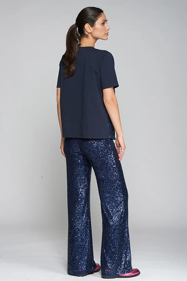 Vilagallo VENUS NAVY SEQUIN TROUSERS