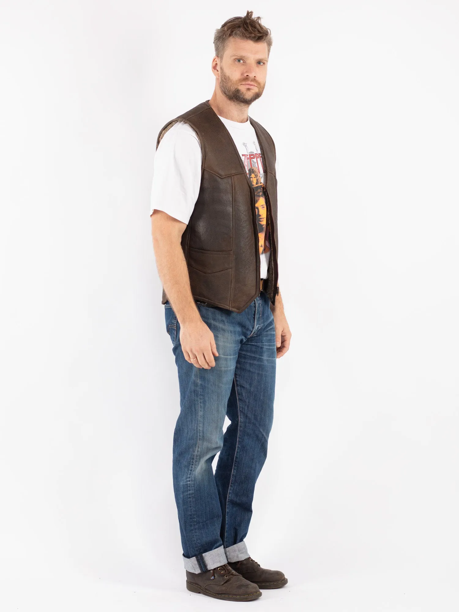 Vintage 80's Men Sheepskin Vest in Brown