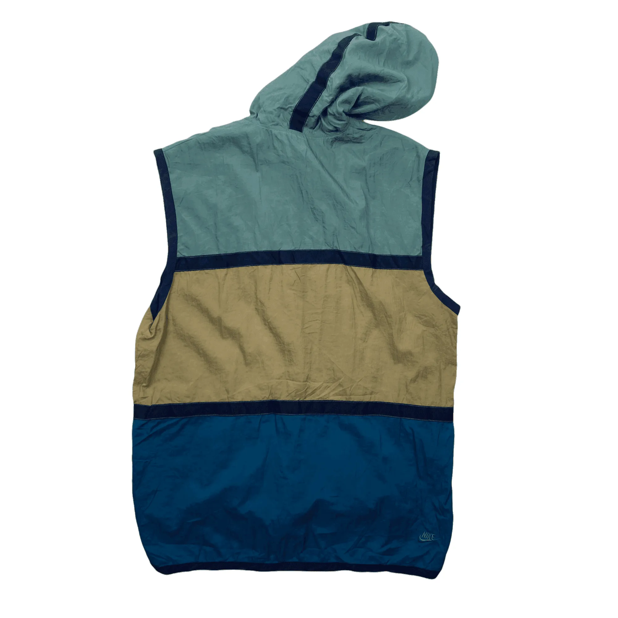 Vintage 90s Green, Beige + Blue Nike ACG Spell-Out Waterproof Gilet/ Vest - Extra Large