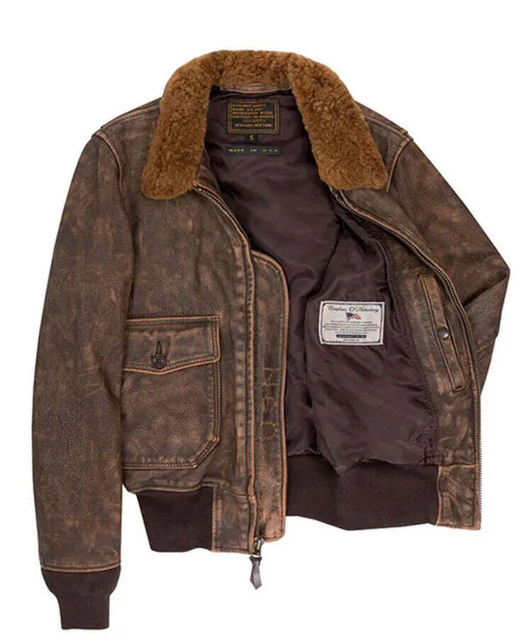 Vintage brown men's leather jacket cockpit'usa g1-avenger
