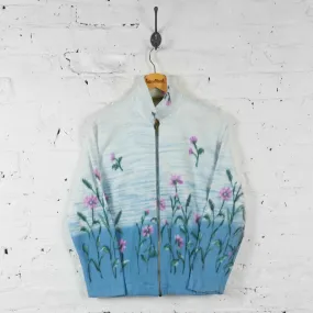 Vintage Floral Pattern Fleece - Blue - M