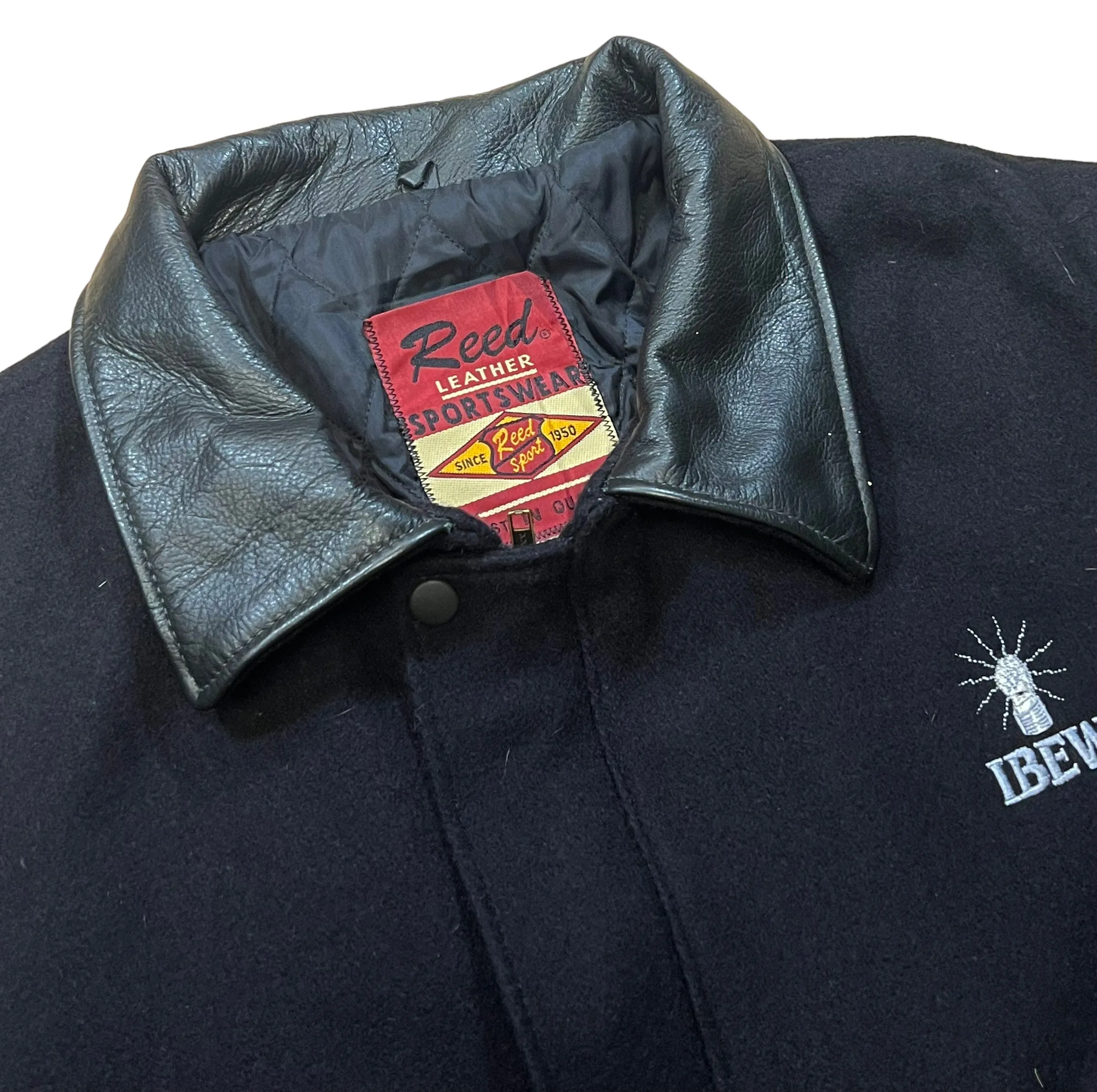 Vintage IBEW Black Leather Varsity Jacket