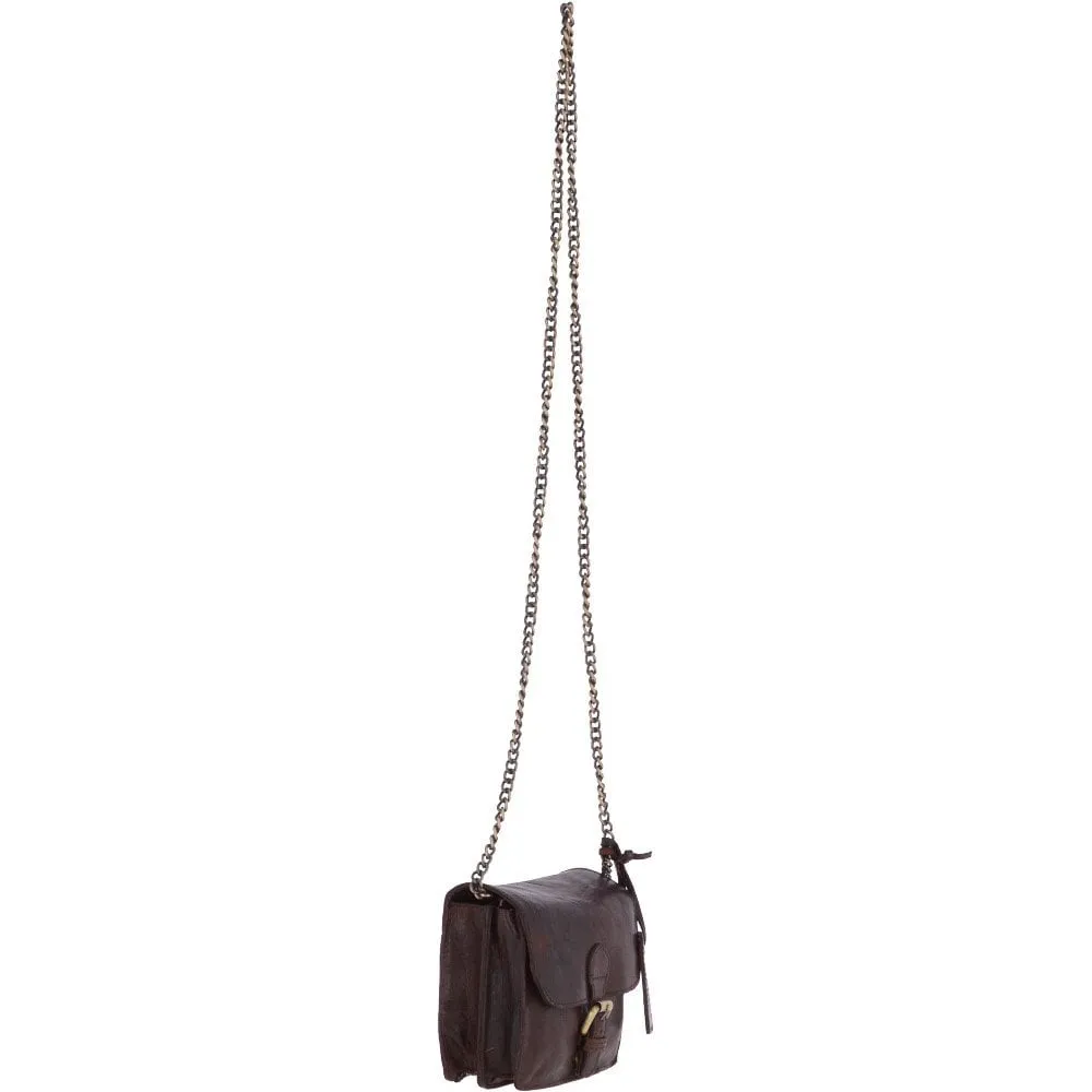 Vintage Mini Leather Cross Body Shoulder Bag With Chain Strap Brandy  – G27