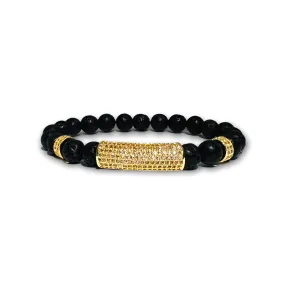 Volcanic Lava Stone Bracelet Gold Design, Clear Zirconia