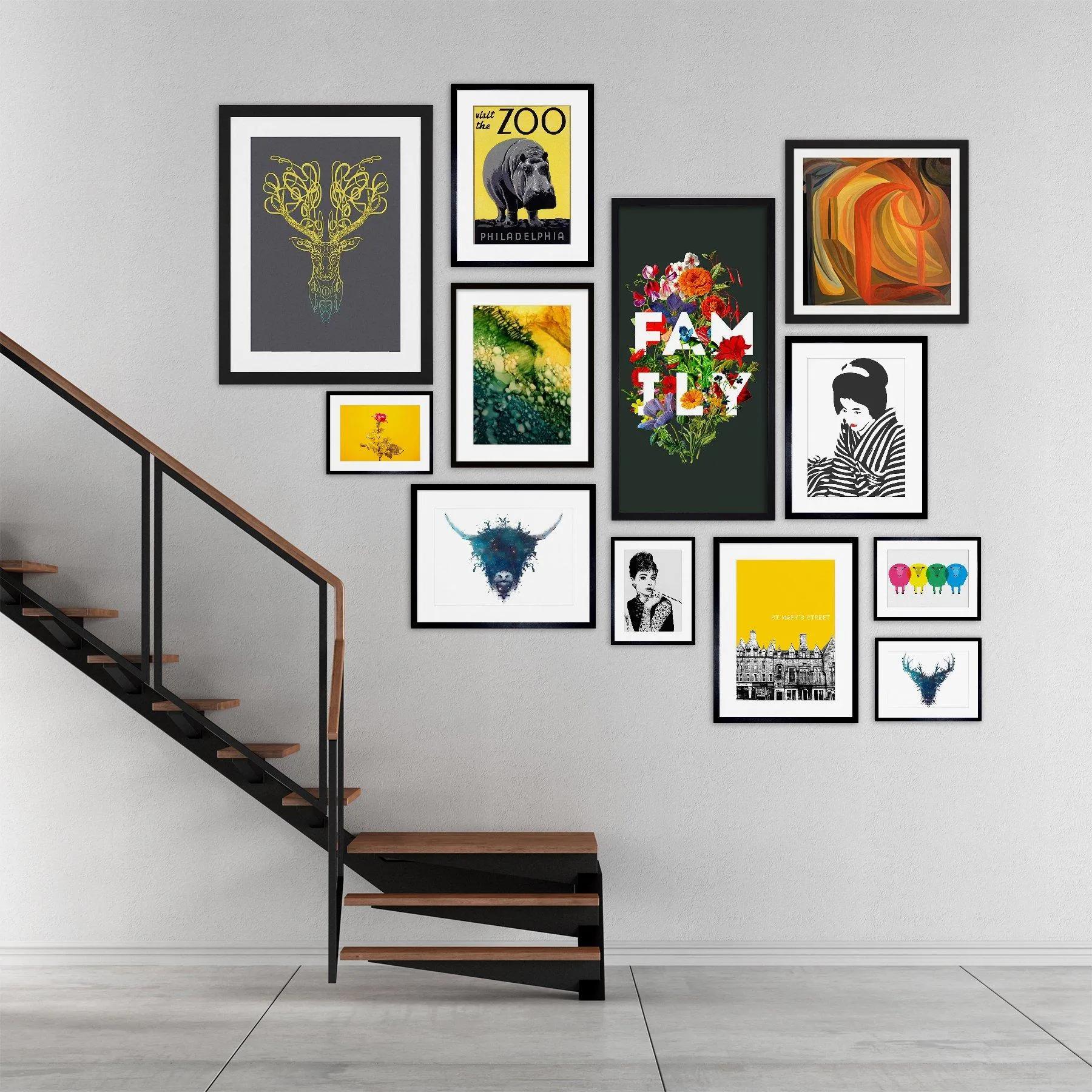 Wall Art & Pictures | Wall Art Print Japan Geisha Lipstick Stripes Large Framed Wall Décor Art | Artery8