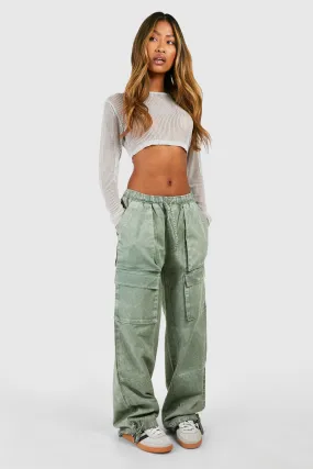 Washed Low Rise Wide Leg Cargo Pants