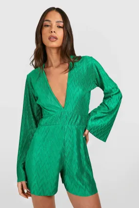 Wave Plisse Flare Sleeve Romper