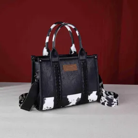 WG102-8120S  Wrangler Cow Print Concealed Carry Tote/Crossbody - Black