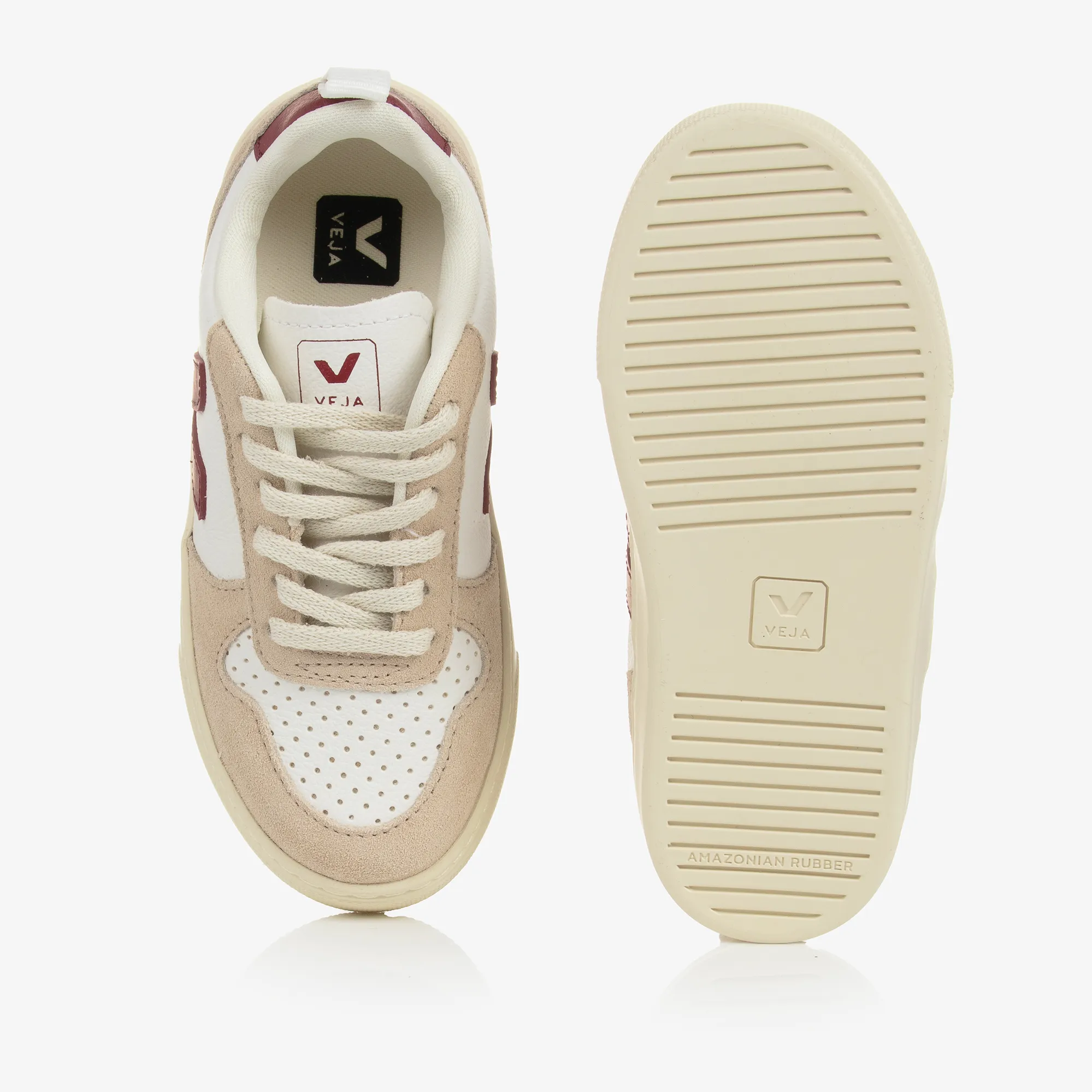 White & Red Leather V-10 Trainers