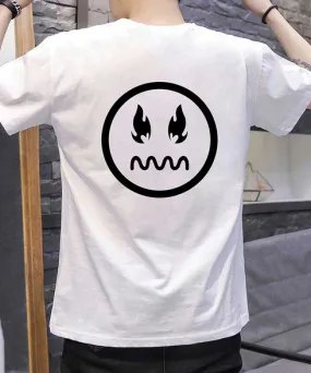 White short sleeve t shirt fire eye angry face pattern