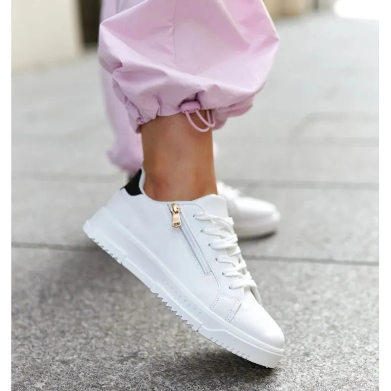 White sneakers with a zipper on the side Shanna