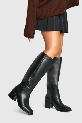 Wide Fit Mid Block Knee High Boots