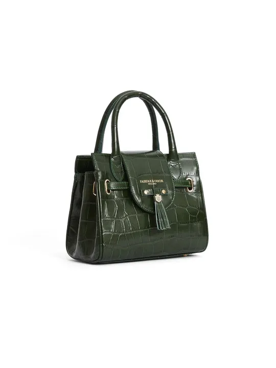 Windsor Emerald Green Croc Print Leather Crossbody Bag