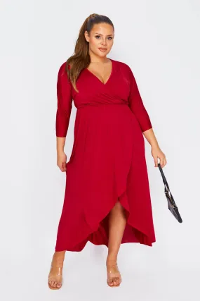 Wine Slinky Wrap Midaxi Dress