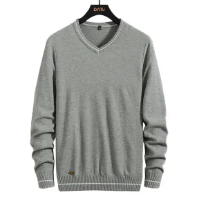 Winter Men's Solid Cotton V Neck Slim Jumper Knitwear Pullover Sweater