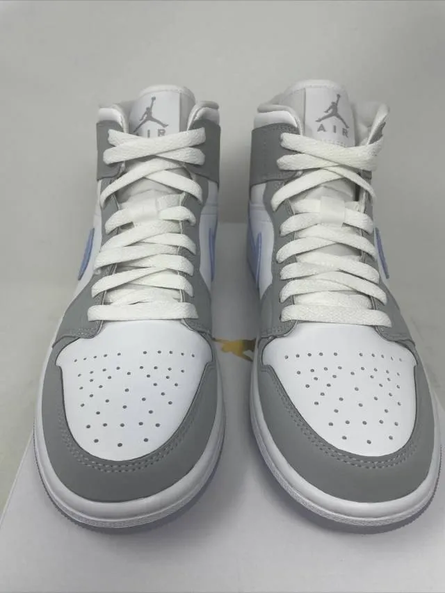WMNS Nike Air Jordan 1 Mid Wolf Grey 5-12 White Aluminum...