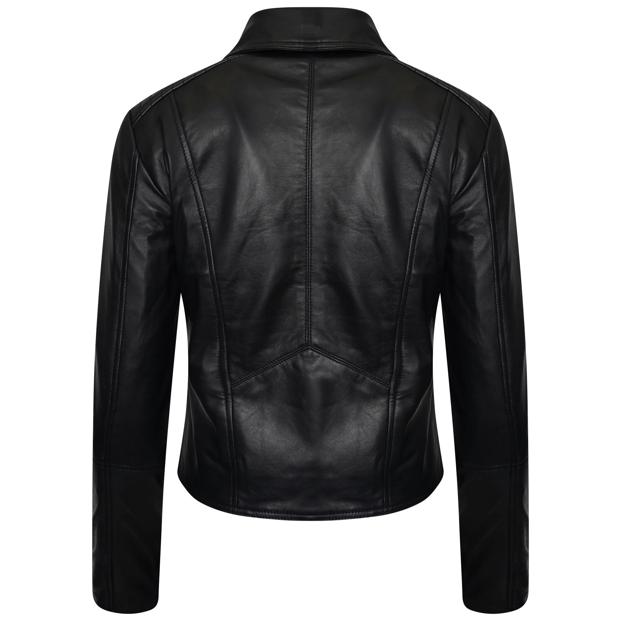 Women's Tall Ribbed Leather Biker Jacket - Belina - Barneys Originals