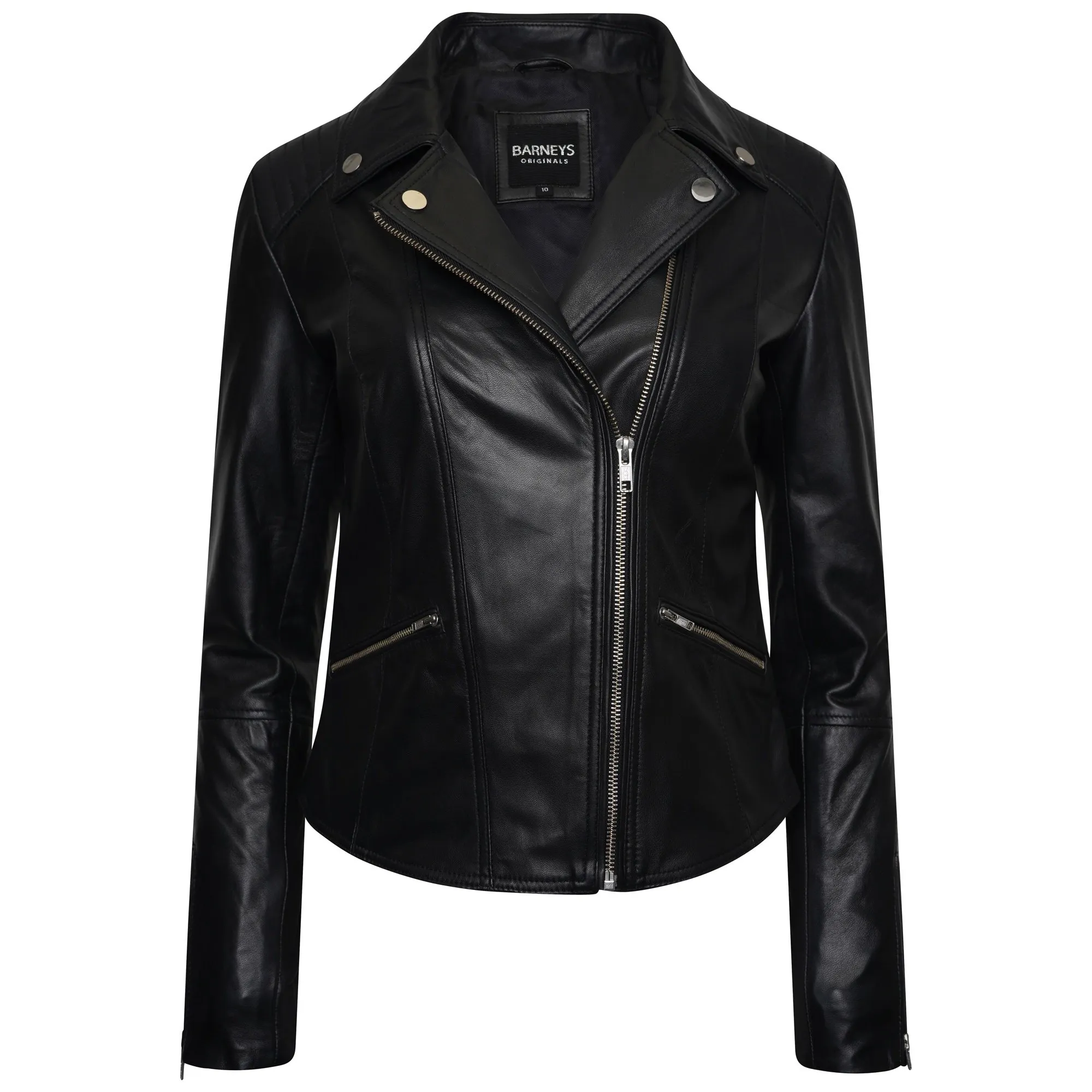 Women's Tall Ribbed Leather Biker Jacket - Belina - Barneys Originals