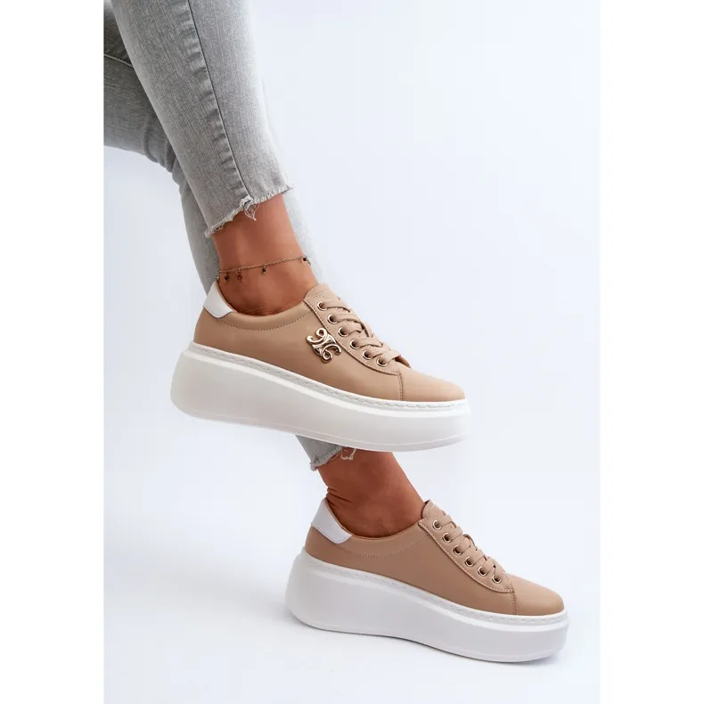 Women's Leather Sneakers on the Platform Brown Pernalia