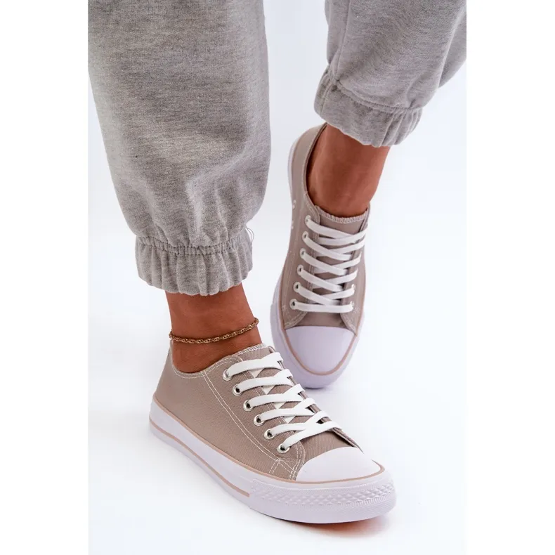 Women's Material Classic Low Sneakers Dark Beige Lennabella