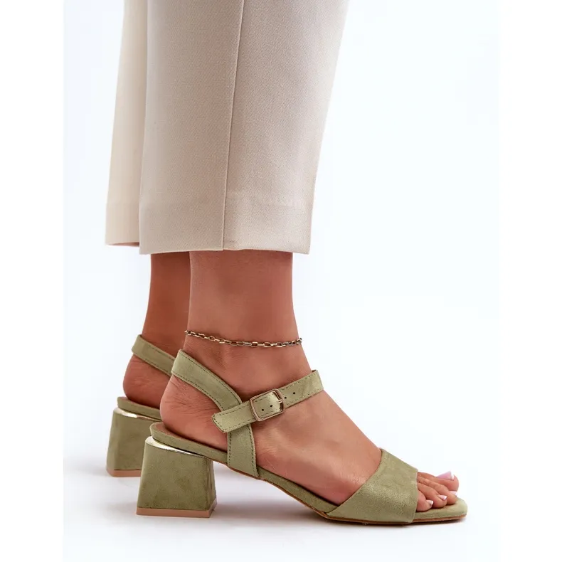 Women's Sandals on a Block Made of Eco Suede, Green Leisha