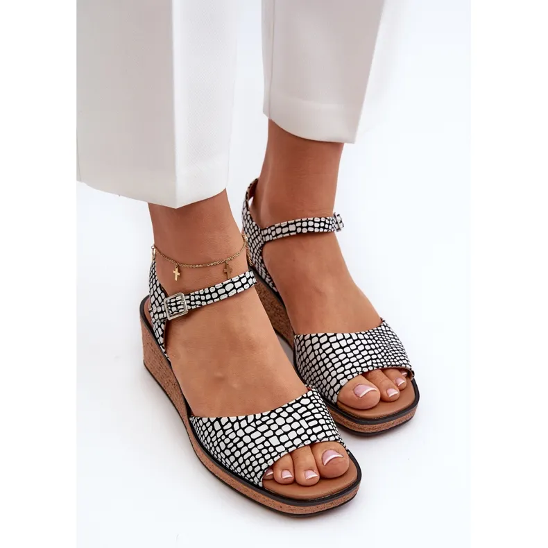 Women's Wedge Sandals Sergio Leone SK303 White and Black