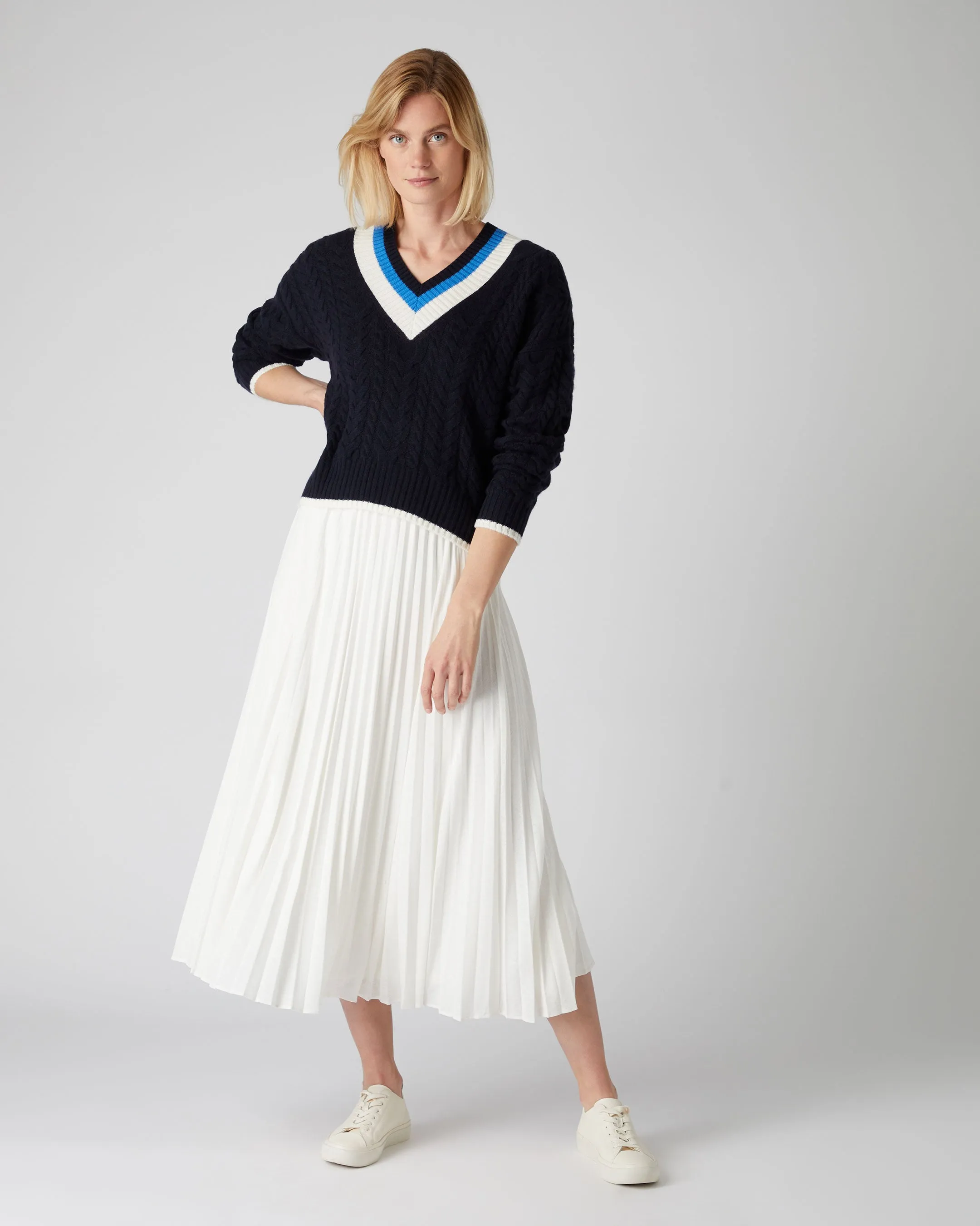 Women's Cable Cricket Cashmere Jumper Navy Blue