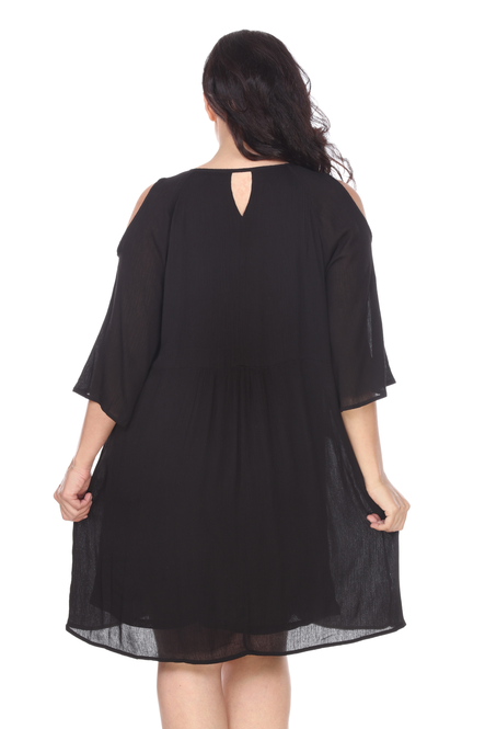 Women's Cold Shoulder Embroidered Tunic Dress