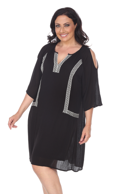 Women's Cold Shoulder Embroidered Tunic Dress