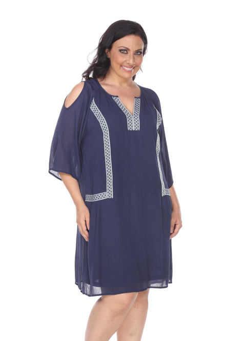 Women's Cold Shoulder Embroidered Tunic Dress