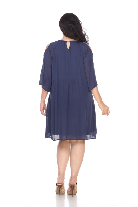 Women's Cold Shoulder Embroidered Tunic Dress