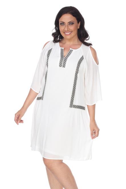 Women's Cold Shoulder Embroidered Tunic Dress