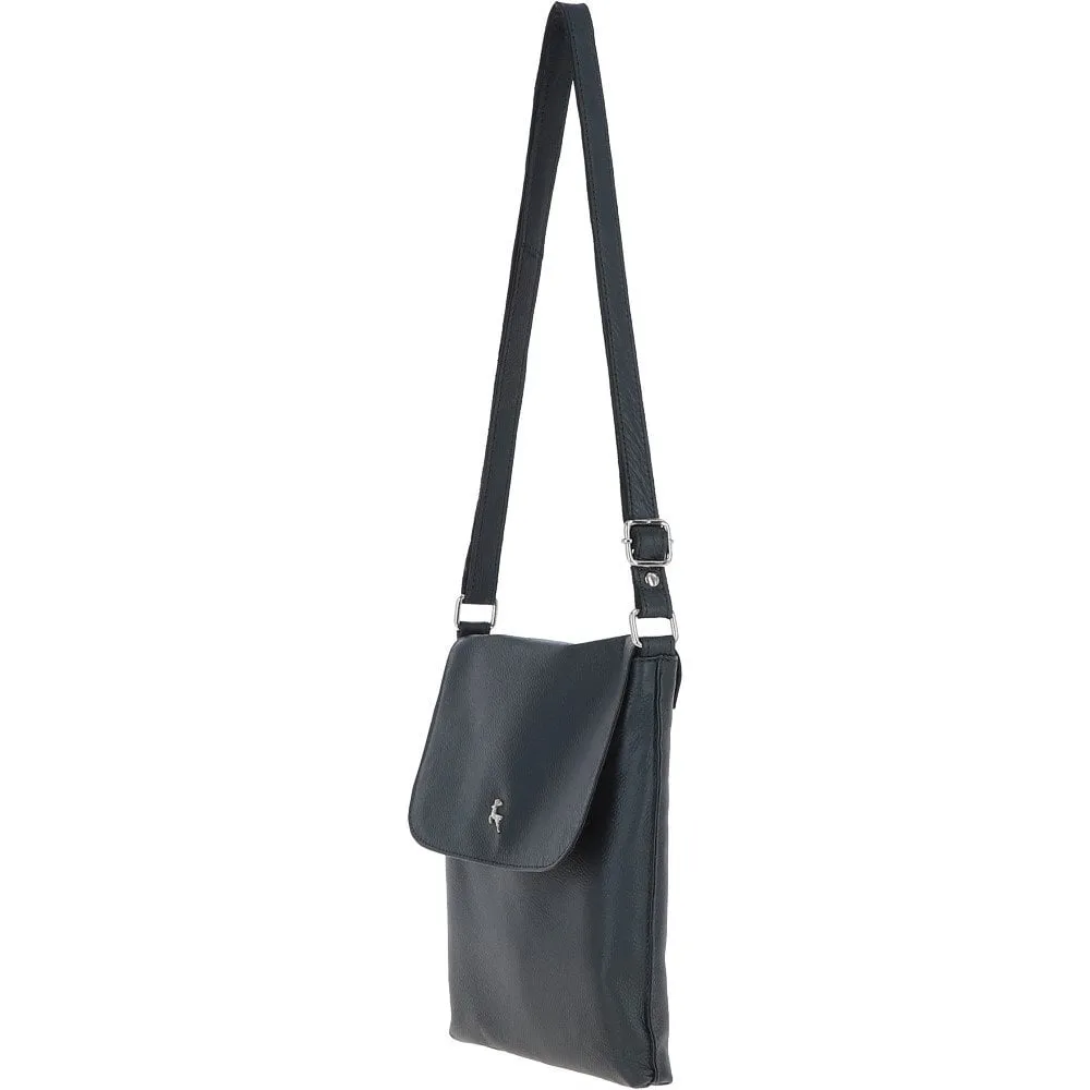Womens  Flap Over Leather Cross Body Bag Navy: Ela 1495