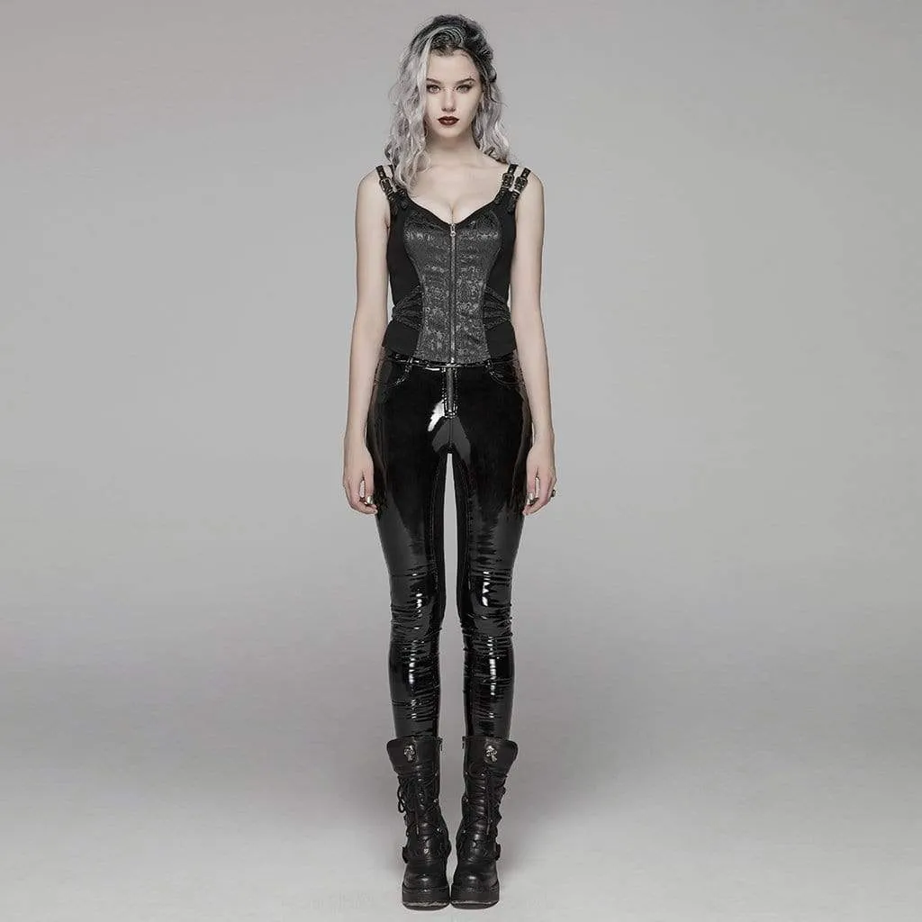 Women's Goth Front Zipper Lacing Jacquard Vest