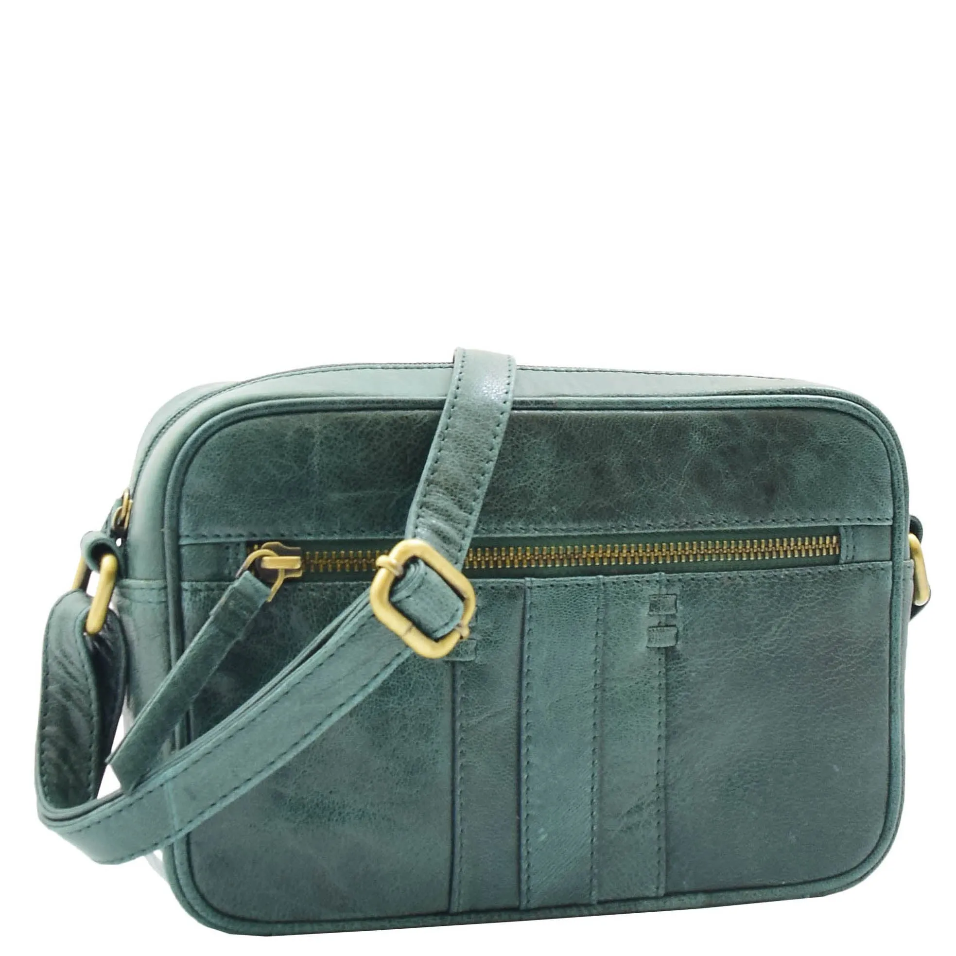 Womens Real Leather Small Cross Body Bag HOL361 Green