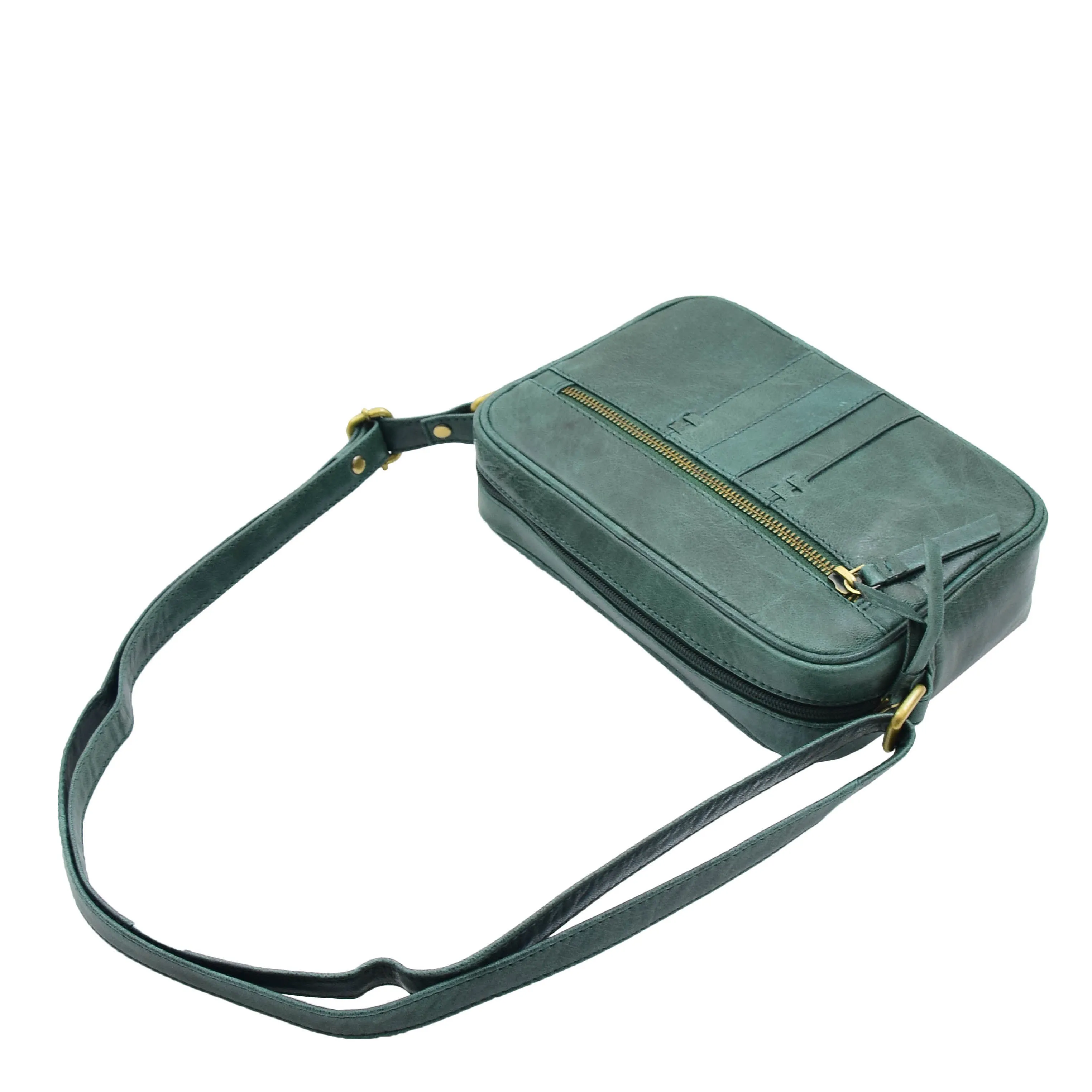 Womens Real Leather Small Cross Body Bag HOL361 Green