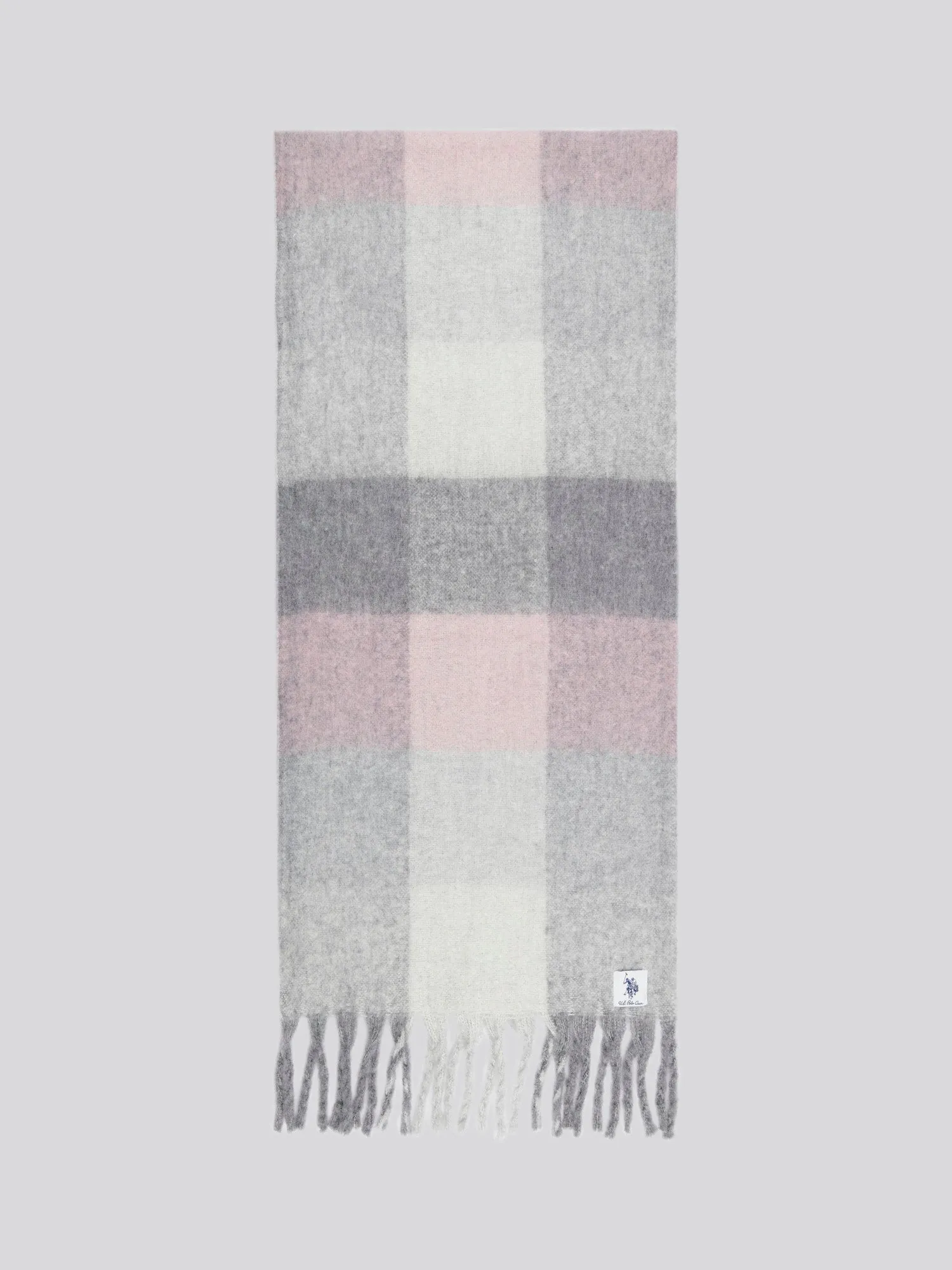 Women’s Super Soft Brushed Square Check Large Scarf in Pearl Grey Marl