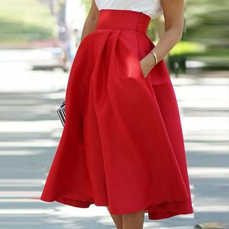 Women's Vintage High Waist Knee-Length Skirt Pleated Beach Skirt FlaredSM6